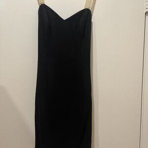 ABC Cocktail Dress Black with Triple Pearl Strand Back Size 8 (Small 8)